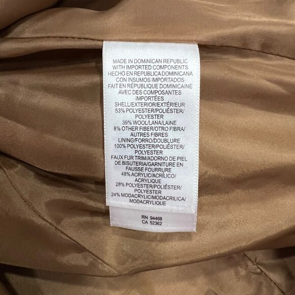 Liz Claiborne Womens Coat Wool Blend Faux Fur Detach Collar Cable Pattern‎ Sz M - Picture 8 of 14